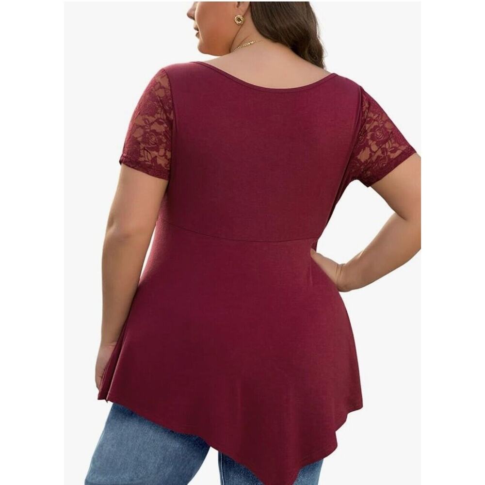 SHIJIALI Womens Plus Size Tops Casual Blouses Short Sleeve Lace Tunics XL - Picture 6 of 12